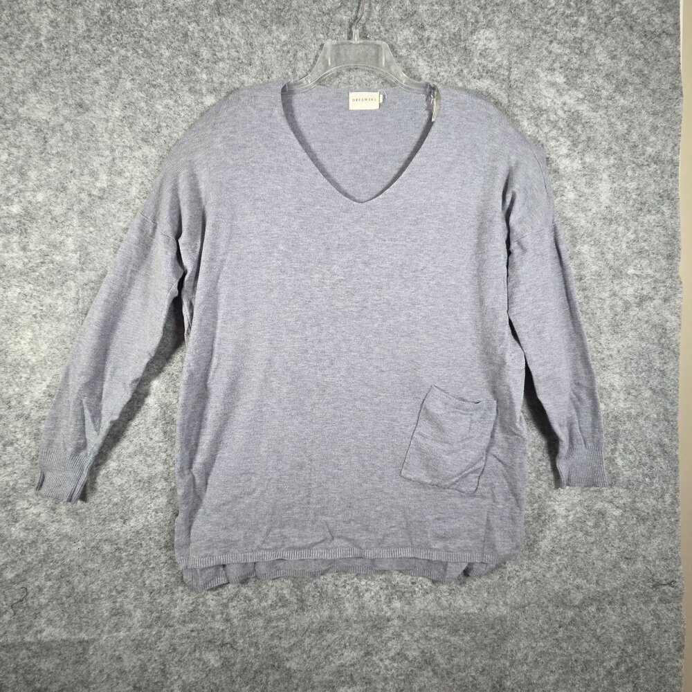 Dreamers Women's Long Sleeve V Neck Pullover Sweater  Blue - Gray Size M
